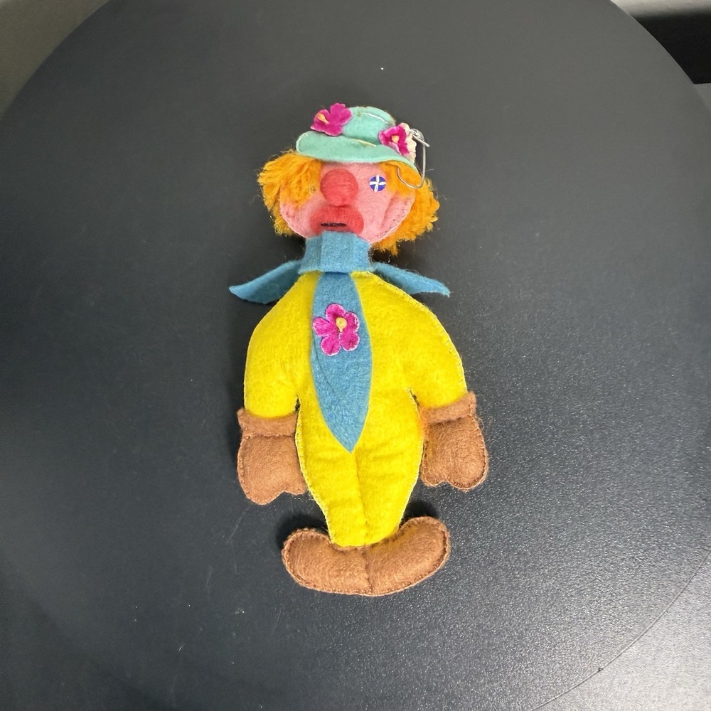 vintage handmade folk art felt clown ornament
